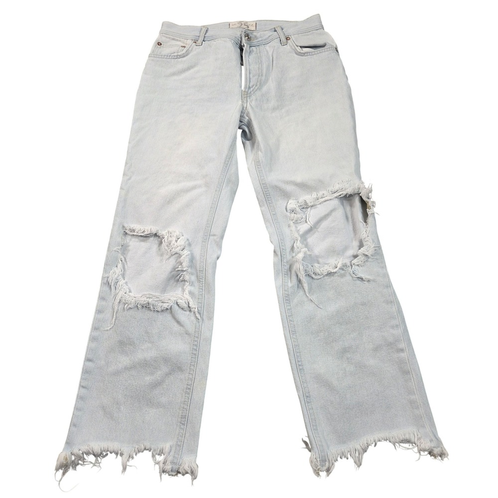 Free People We The Free Jeans Womens 25 Blue Light Wash Distressed Button Fly